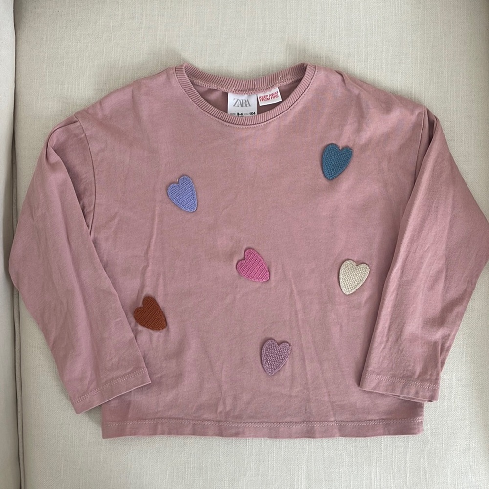 ZARA Kids Heart Patches Long Sleeve Top